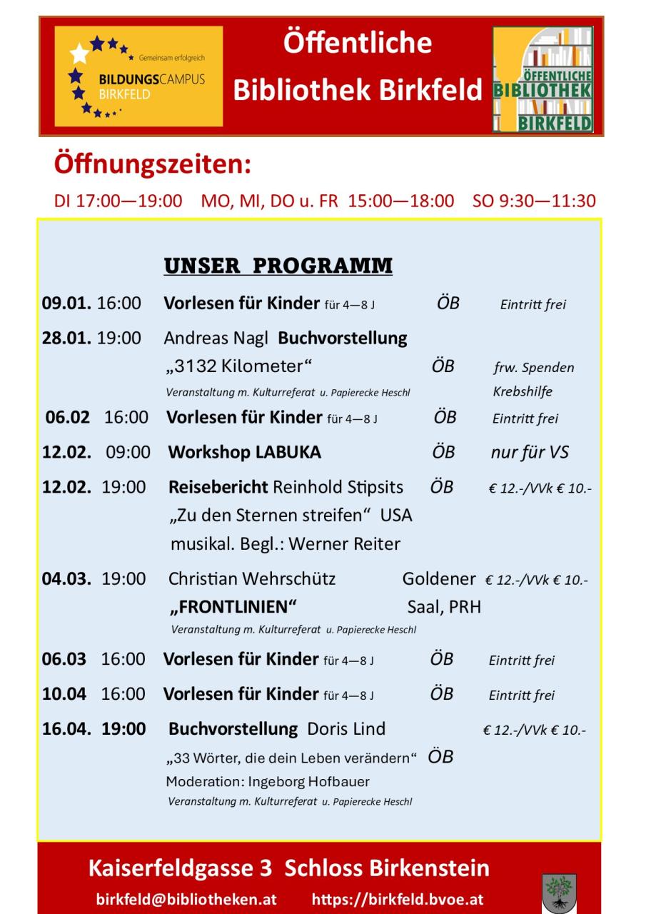 Hier ist die Programmvorschau Jänner bis März 2026