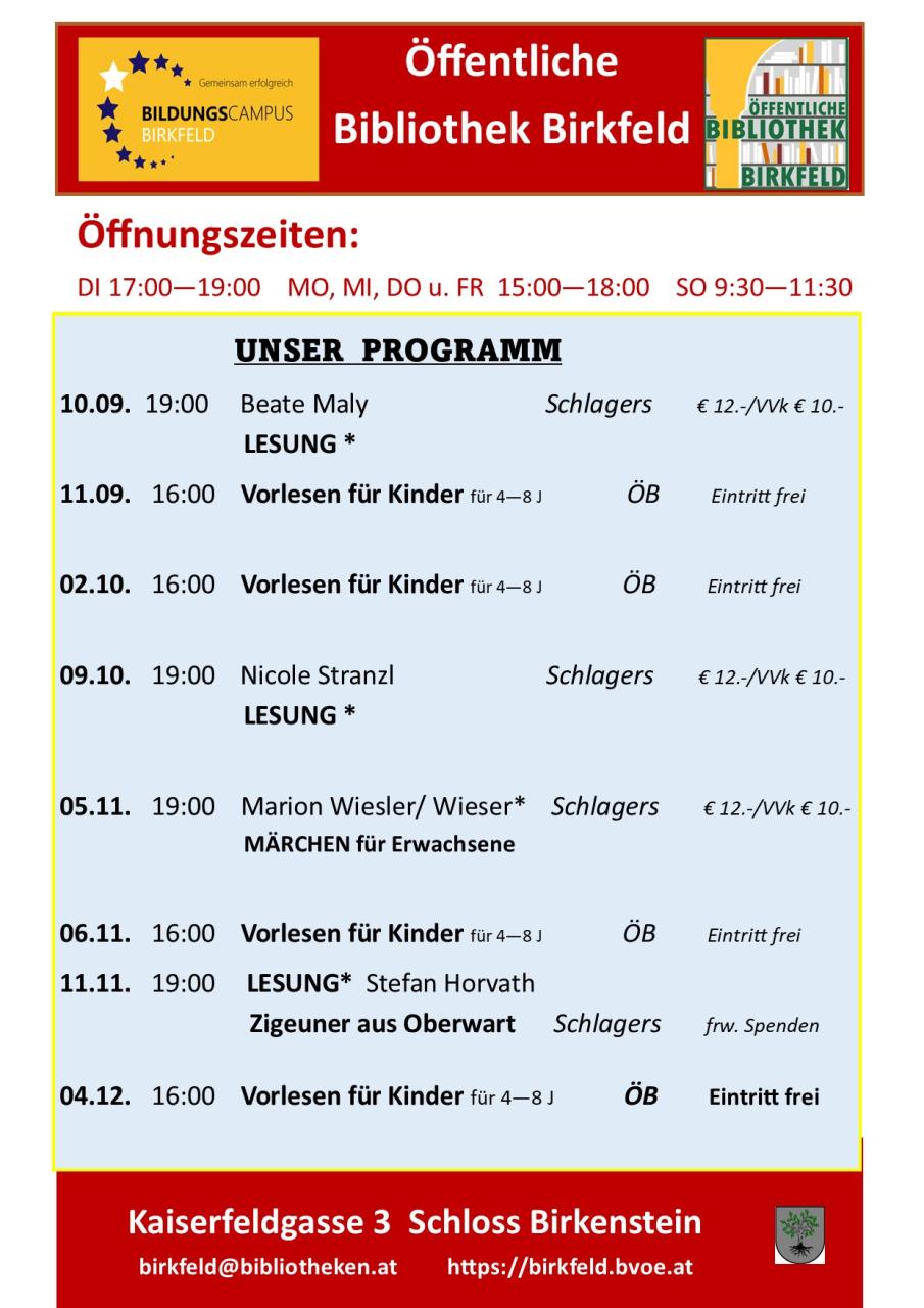 Hier ist die Programmvorschau für den Herbst 2026