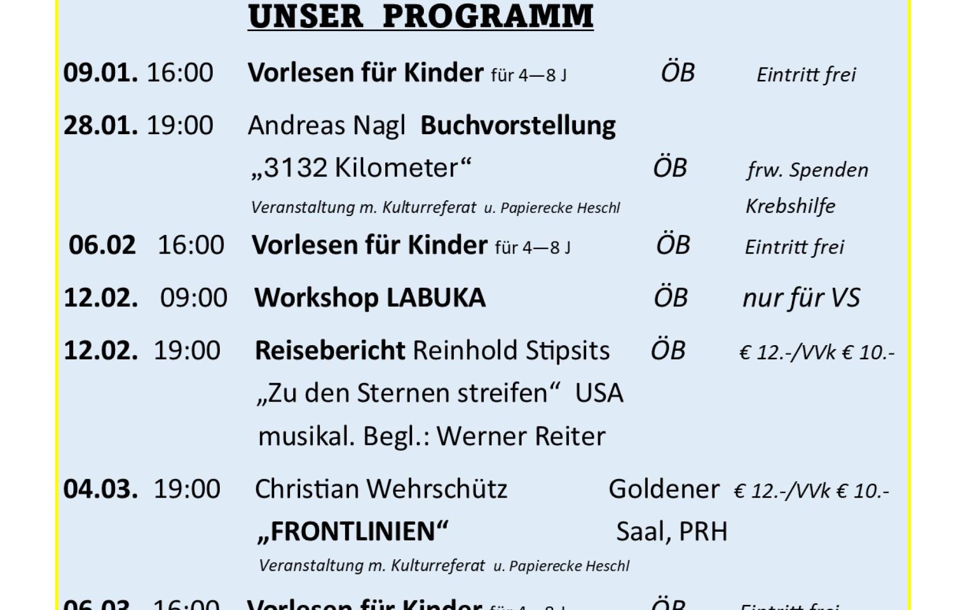 Hier ist die Programmvorschau Jänner bis März 2026